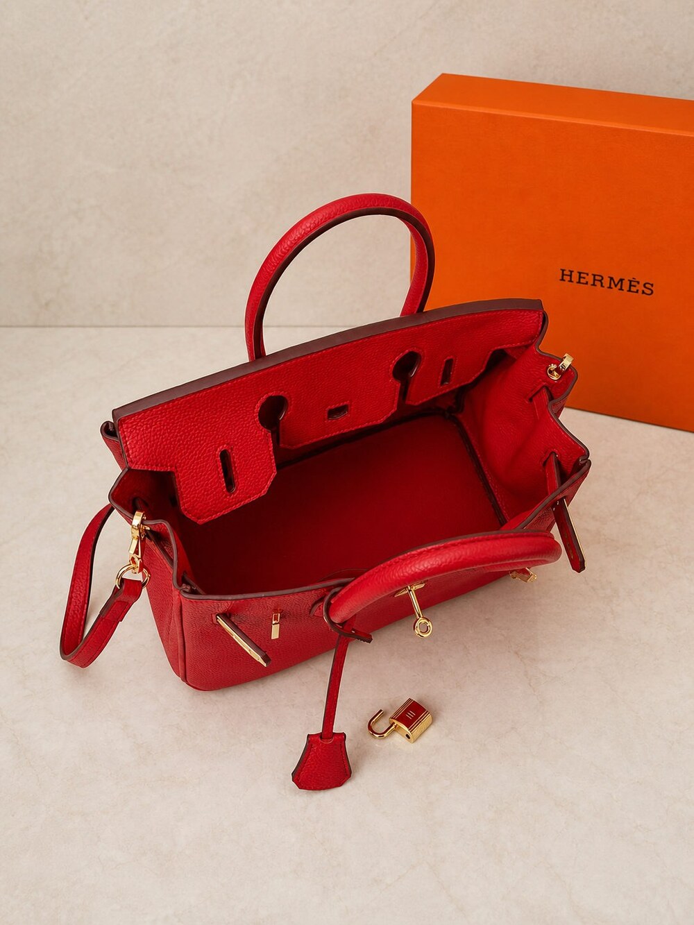 Hermes Birkin Handbag in Rouge Casaque Togo with Gold Hardware - Picture 9 of 9